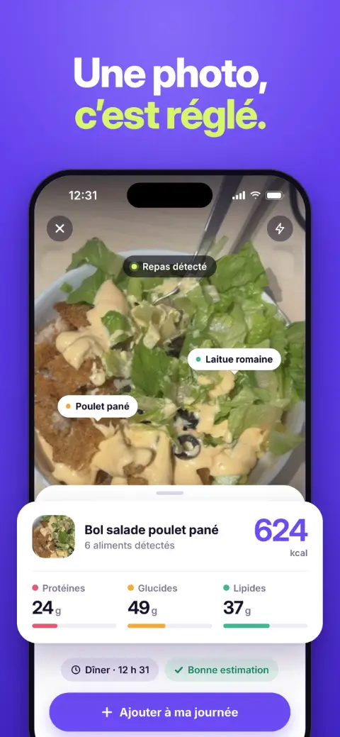 Analyse d’un repas par photo dans Miam