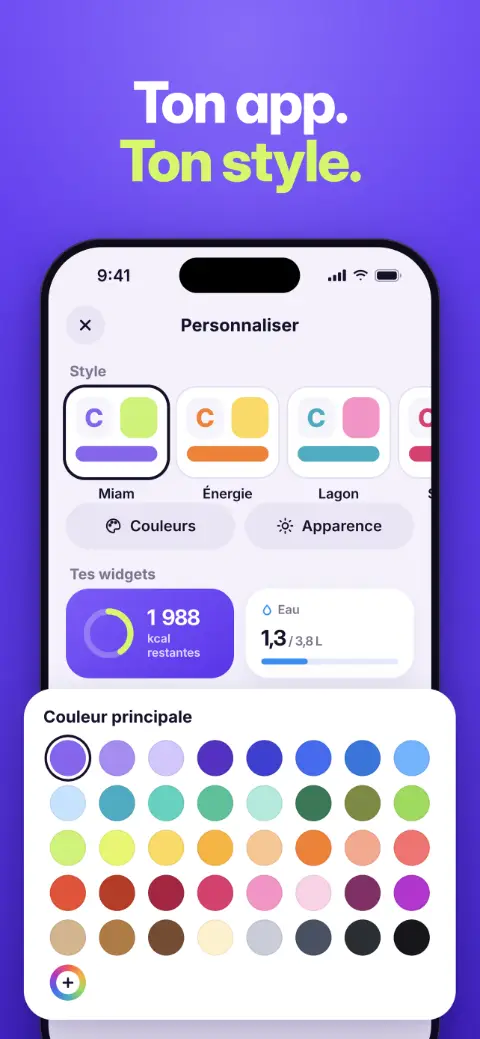 Thèmes, couleurs et widgets de Miam